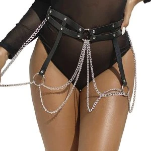 Subblime leather chain belt with ring details black one size