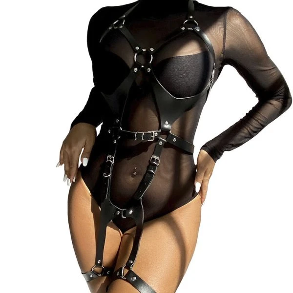 Subblime full-body harness van leer met gespen zwart Subblime full-body harness van leer met gespen zwart