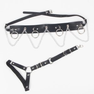 Subblime leren harnasgordel met jarretelle en ringdetails, zwart Subblime leren harnasgordel met jarretelle en ringdetails, zwart - Afbeelding 4