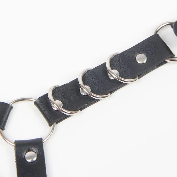 Subblime leren harnasgordel met jarretelle en ringdetails, zwart Subblime leren harnasgordel met jarretelle en ringdetails, zwart