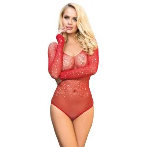 Subblime Shiny Grill Body met open schouders en lange mouwen in rood