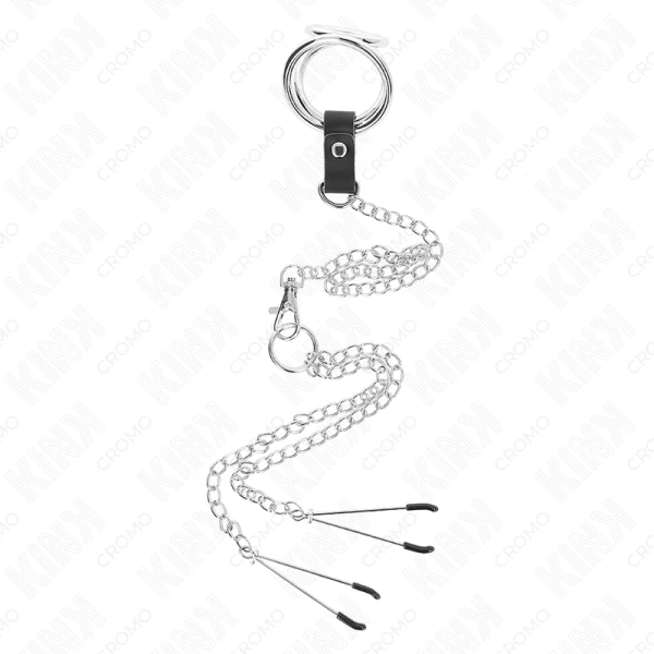 Kink Penisring met borstklemmen en metalen ketting