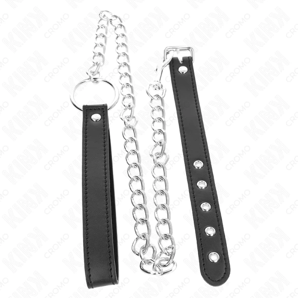 Kink Penisring van leer met metalen ketting en leren band