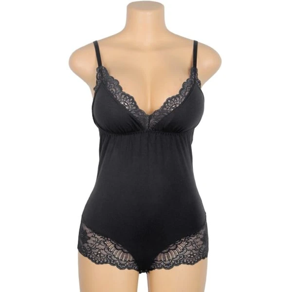 Subblime schwarzer Spitzen-Teddy mit Blumendetail S/M