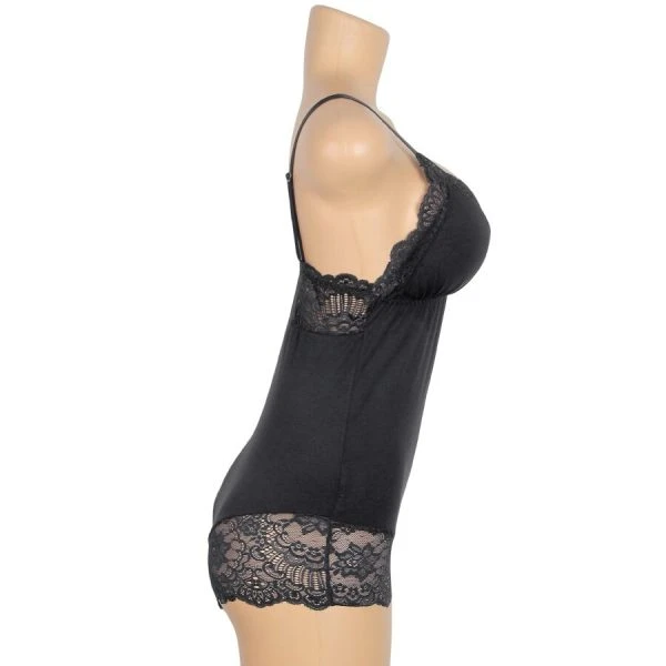 Subblime schwarzer Spitzen-Teddy mit Blumendetail S/M