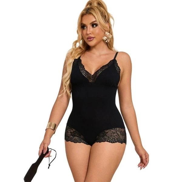 Subblime schwarzer Spitzen-Teddy mit Blumendetail S/M