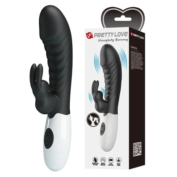 Pretty Love Naughty Bunny Vibrator met Clitorisstimulator 30 functies Zwart