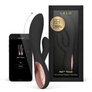 Lelo INA Thrust Rabbit Stootvibrator met clitorisstimulator, zwart