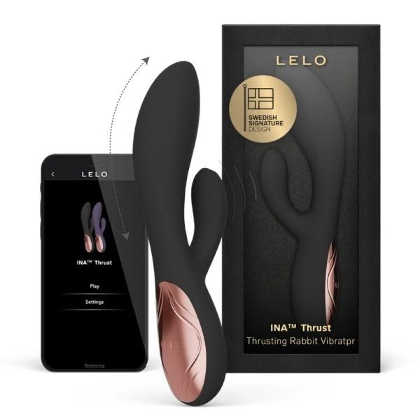 Lelo INA Thrust Rabbit Stootvibrator met clitorisstimulator, zwart