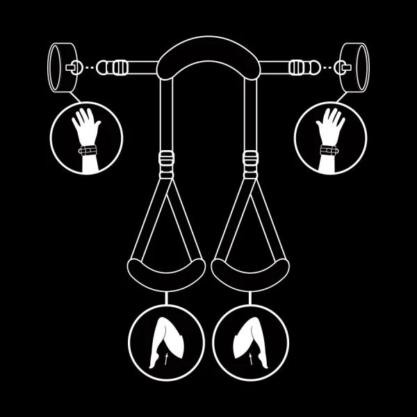 Fetish Submissive Handboeien-set met open benen en neopreen voering