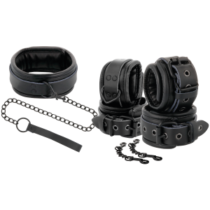 Darkness Handboeien en Halsband van Leder met Lijn Darkness Handboeien en Halsband van Leder met Lijn - Afbeelding 2
