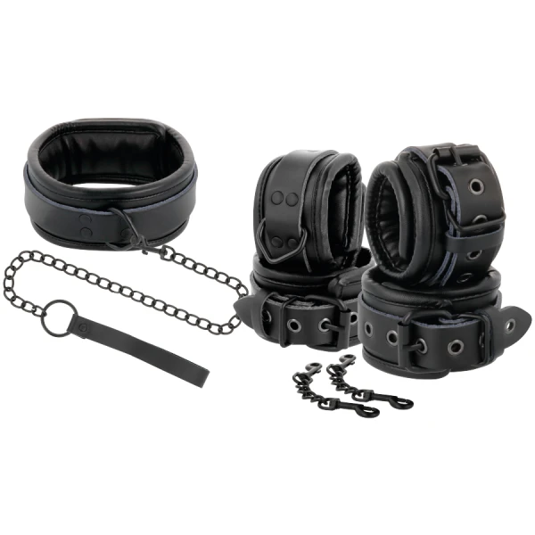 Darkness Handboeien en Halsband van Leder met Lijn