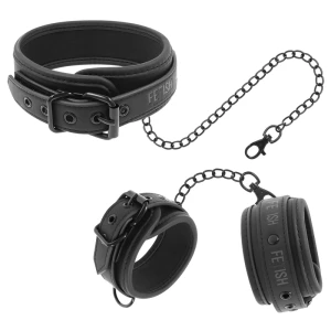 Fetish Submissieve Halsketting en Handboeien Set van veganistisch Leder