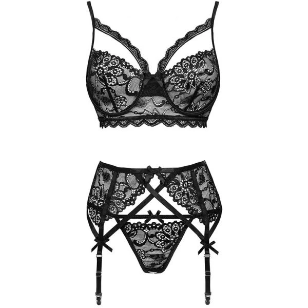 Livco Corsetti Fashion Strapshemd-Set mit BH, Höschen und Strumpfgürtel L/XL