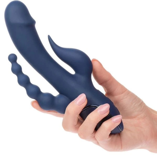 Calexotics Drievoudige Orgasmetril Vibrator met Clitorisstimulator, Blauw