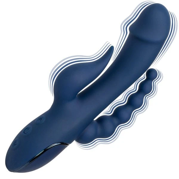 Calexotics Drievoudige Orgasmetril Vibrator met Clitorisstimulator, Blauw