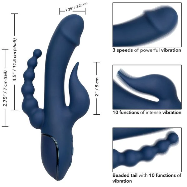 Calexotics Drievoudige Orgasmetril Vibrator met Clitorisstimulator, Blauw