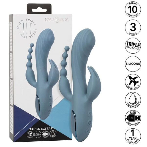 Calexotics Triple Ecstasy Vibrator met Clitorisstimulator en Parelstaart grijs