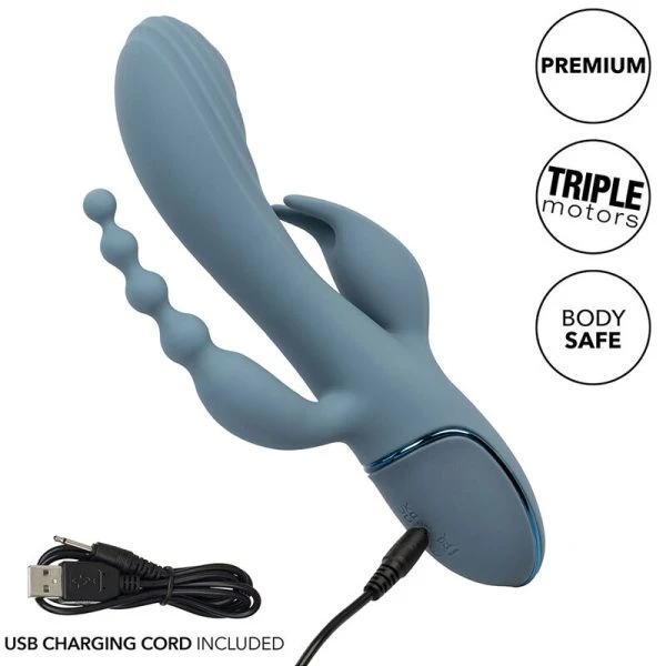Calexotics Triple Ecstasy Vibrator met Clitorisstimulator en Parelstaart grijs