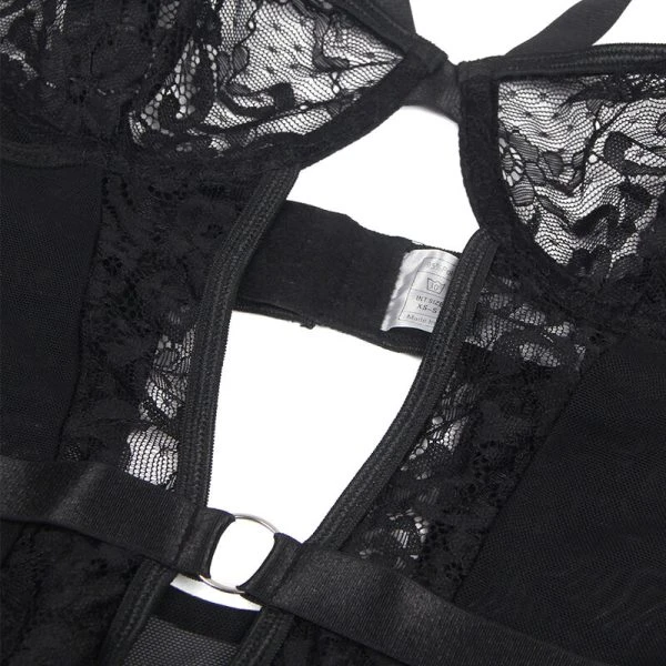 Subblime Teddy mit Strumpfband und Spitze, Streifen Schwarz L/XL
