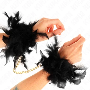 Kink Feather Handcuffs with Gold Chain Model 1 - Neoprene Bondage Cuffs