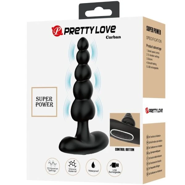 Pretty Love Corban Anale Vibrator met 10 Trillingen Zwart