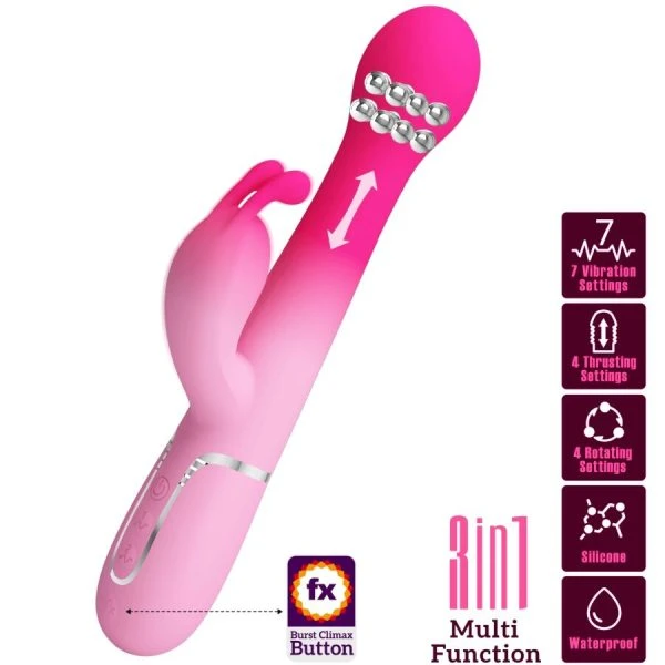 Pretty Love Dejon 3 IN 1 Multifunktions-Rabbit-Vibrator mit Perlenkette, Rosa