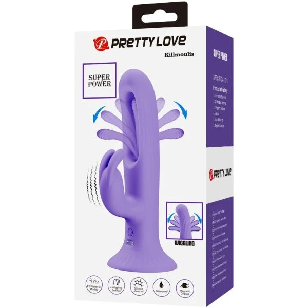 Pretty Love Killmoulis Rabbit Vibrator met 12 standen en clitorisstimulator paars