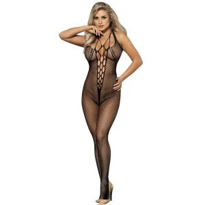 Subblime Netz-Bodystocking mit Riemen auf Brust und Rücken schwarz
