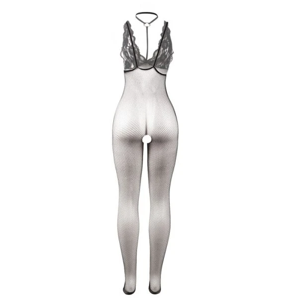 Subblime Transparenter Netz-Bodystocking mit offenem Schritt Schwarz