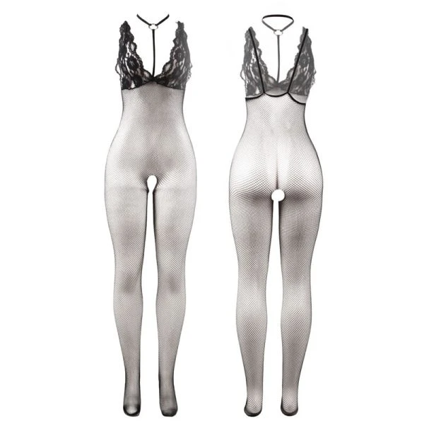 Subblime Transparenter Netz-Bodystocking mit offenem Schritt Schwarz