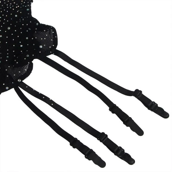 Subblime Netz-Bodystocking mit Handschuhen und Diamanten Schwarz