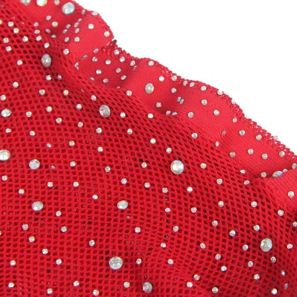 Subblime Net-Bodystocking met Handschoenen en Diamanten Rood One Size