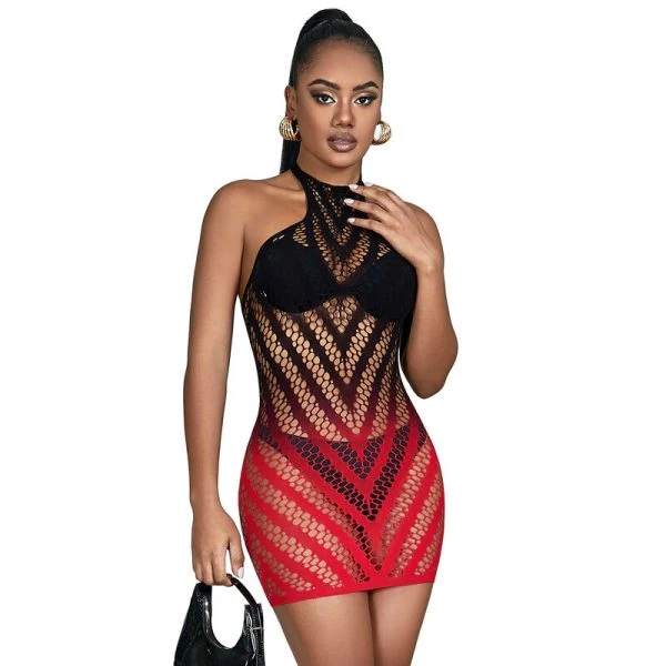 Subblime ärmelloser Body aus elastischem Mesh mit rot-schwarzem Farbverlauf, Einheitsgröße