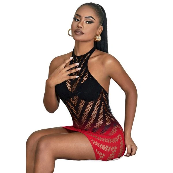 Subblime ärmelloser Body aus elastischem Mesh mit rot-schwarzem Farbverlauf, Einheitsgröße