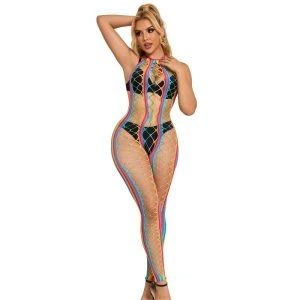 Subblime Rainbow Mesh Neckholder-Bodystocking S/M