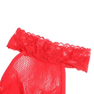 Subblime Bodystocking van net en kant met hoge hals rood Subblime Bodystocking van net en kant met hoge hals rood - Afbeelding 7