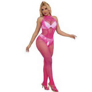 Subblime Bodystocking met net en kant, hoge halsuitsnijding, roze Subblime Bodystocking met net en kant, hoge halsuitsnijding, roze - Afbeelding 5