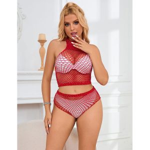 Subblime Net-set met roze diamanten in rood, maat S/M Subblime Net-set met roze diamanten in rood, maat S/M - Afbeelding 7