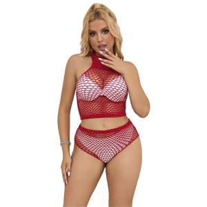 Subblime Net-set met roze diamanten in rood, maat S/M Subblime Net-set met roze diamanten in rood, maat S/M - Afbeelding 1