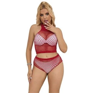 Subblime Net-set met roze diamanten in rood, maat S/M