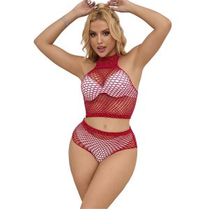 Subblime Net-set met roze diamanten in rood, maat S/M Subblime Net-set met roze diamanten in rood, maat S/M - Afbeelding 4