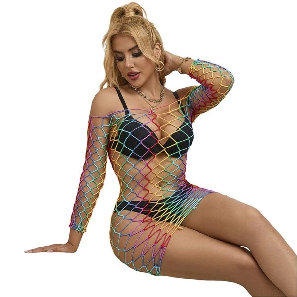 Subblime Regenboogjurk met lange mouwen en mesh