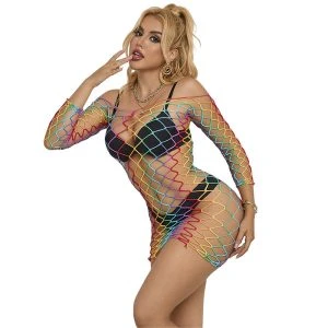 Subblime Regenboogjurk met lange mouwen en mesh
