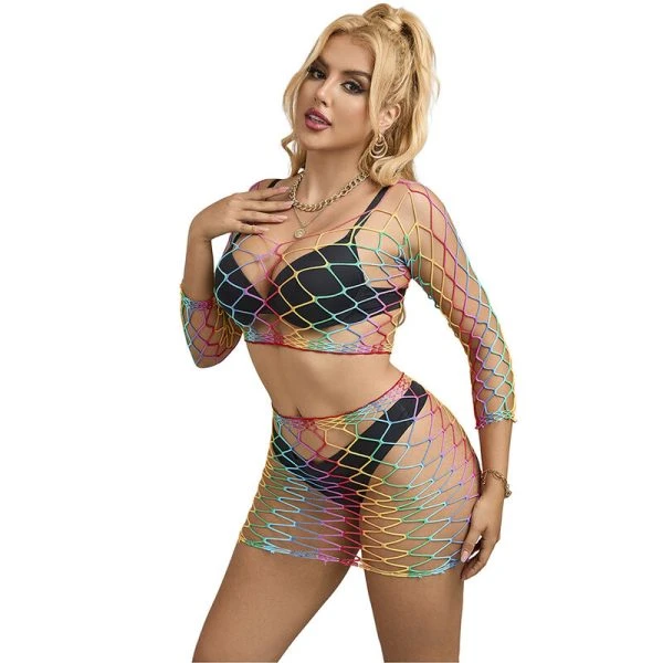 Subblime 2-delige net-bodysuit regenboog lange mouw