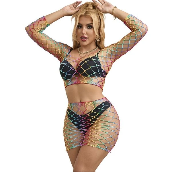 Subblime 2-delige net-bodysuit regenboog lange mouw