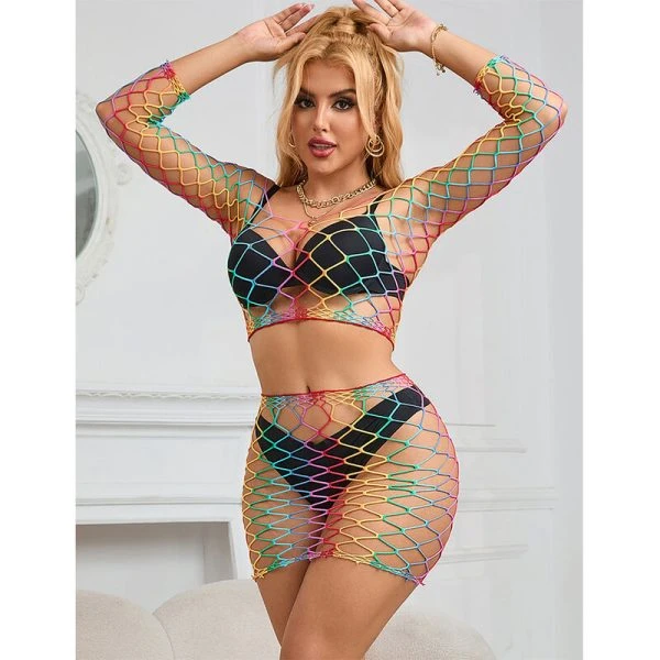 Subblime 2-delige net-bodysuit regenboog lange mouw