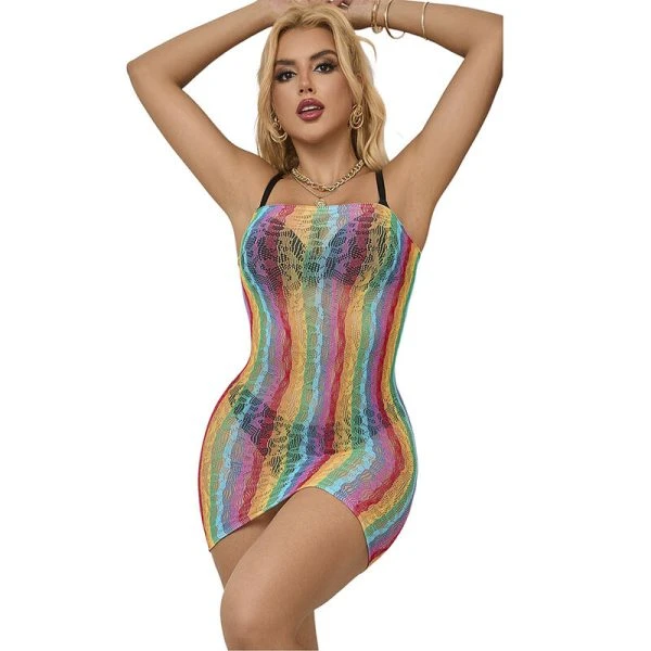 Subblime Off-Shoulder Netz-Kleid Regenbogen One Size