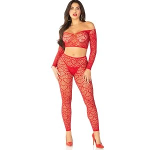 Leg Avenue Crop Top and Stockings Set red One Size