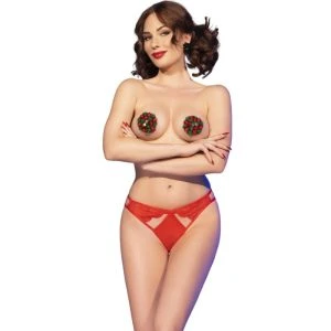 Chilirose Christmas set nipple covers with panties red L/XL